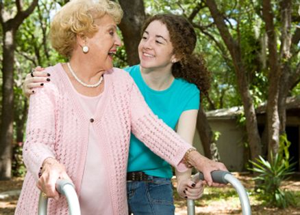 Earth angels: Grandmother being helped by granddaughter