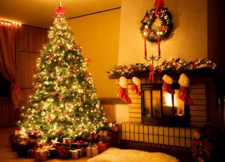 A child experiences peace when gazing upon a fully trimmed Christmas tree.