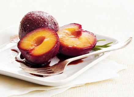 Sugar-Roasted Plums with Balsamic and Rosemary Syrup