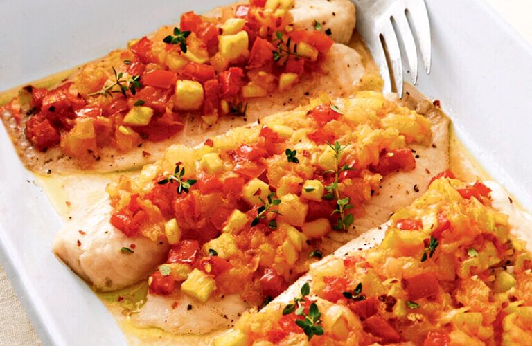 Baked Tilapia with Spicy Tomato-Pineapple Relish