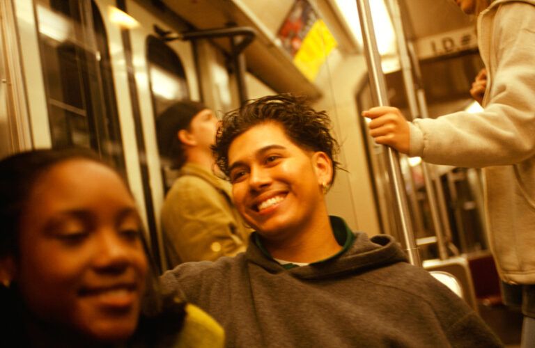 Happy people on the subway