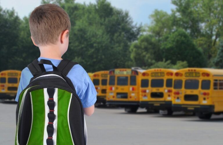 little boy on the first day of school