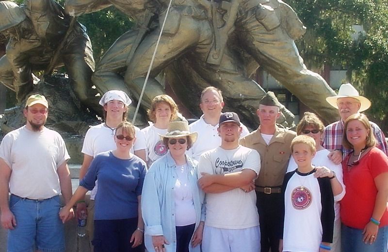 Edie Melson's son Jimmy, in uniform, surrounded by his home front heroes.