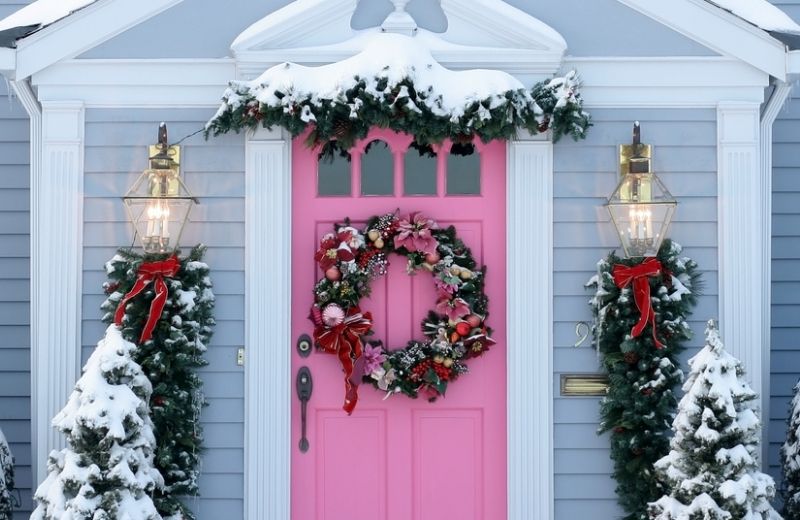 front door of a house in the winter