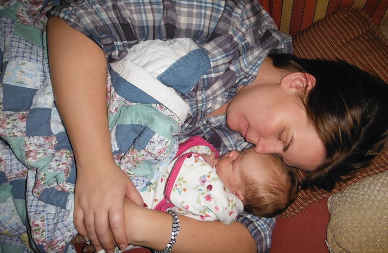 Sally with baby daughter Zoe. Photo courtesy Sally Hall.