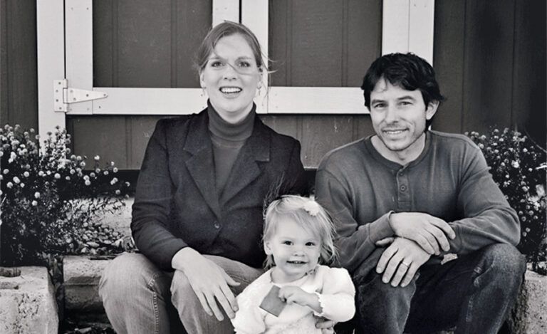 Erin and Jim, in front of the Old West bank they were inspired to turn into their home