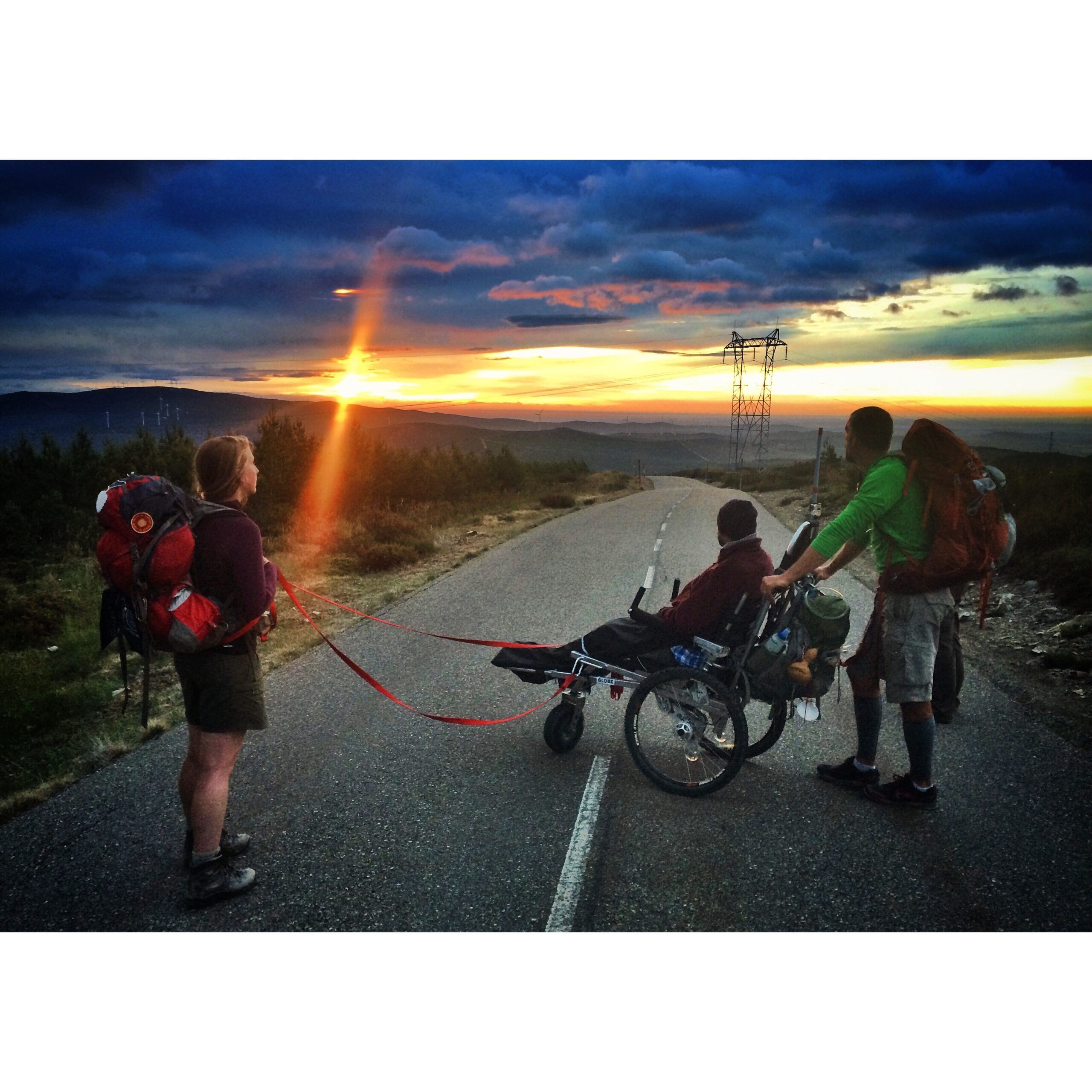 Justin and Patrick on the road at sunrise