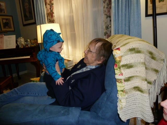 Suzy Holman's mother holding her great-great-grandson.