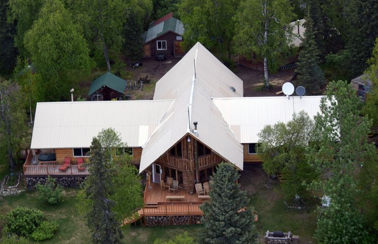 Alaska winterlake lodge aerival view