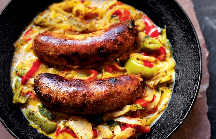 Guideposts: Braised Sausages with Chiles