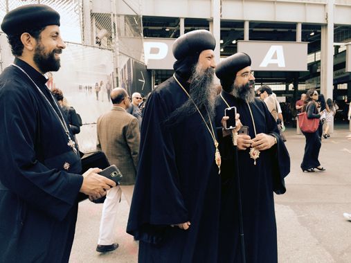 Guideposts: Three orthodox Christian priests, Pope Francis. New York City