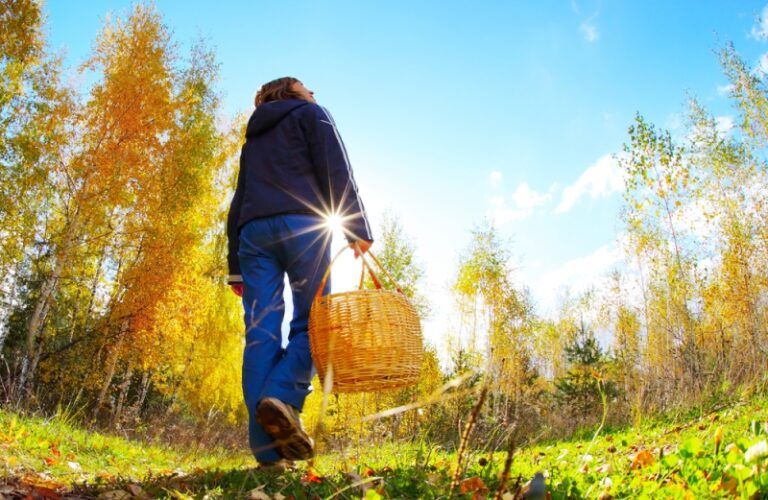 woman walking in the fall