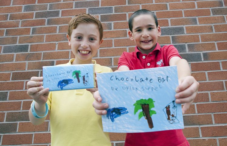 Guideposts: Jonah and Dylan proudly display their copies of "Chocolate Bar."