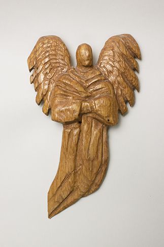 Guideposts: One of  Paula Dimit's carved wooden angels