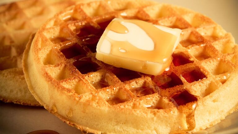 Waffles with butter and syrup