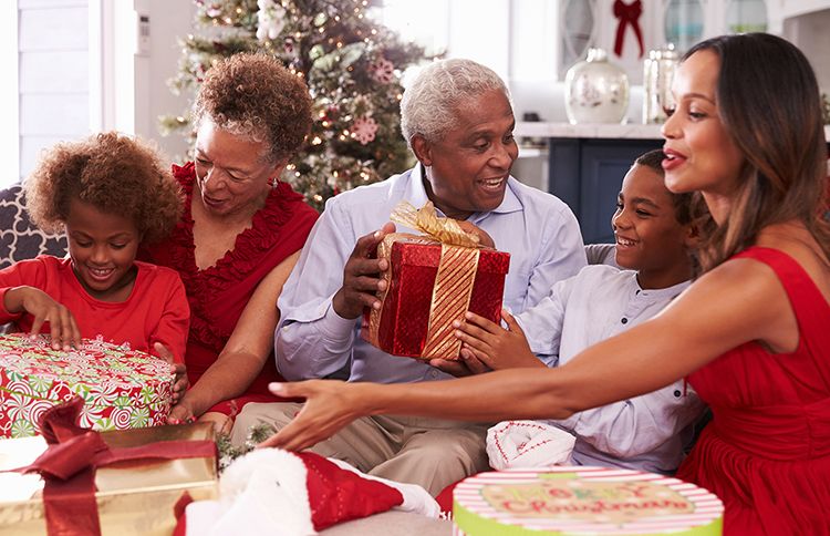 Grandparents greet their grandchildren on Christmas morning