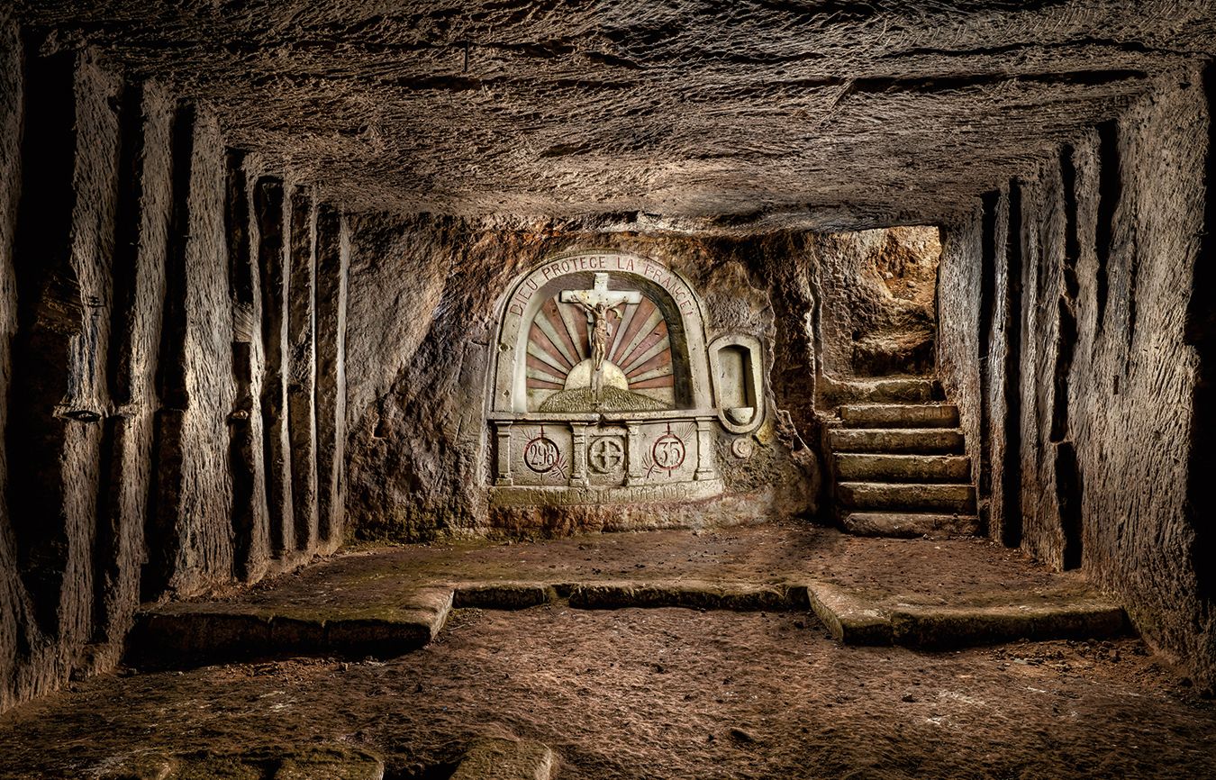 Next to a staircase that led aboveground, to where some of the heaviest fighting of the war occurred, Jeff found this chapel.