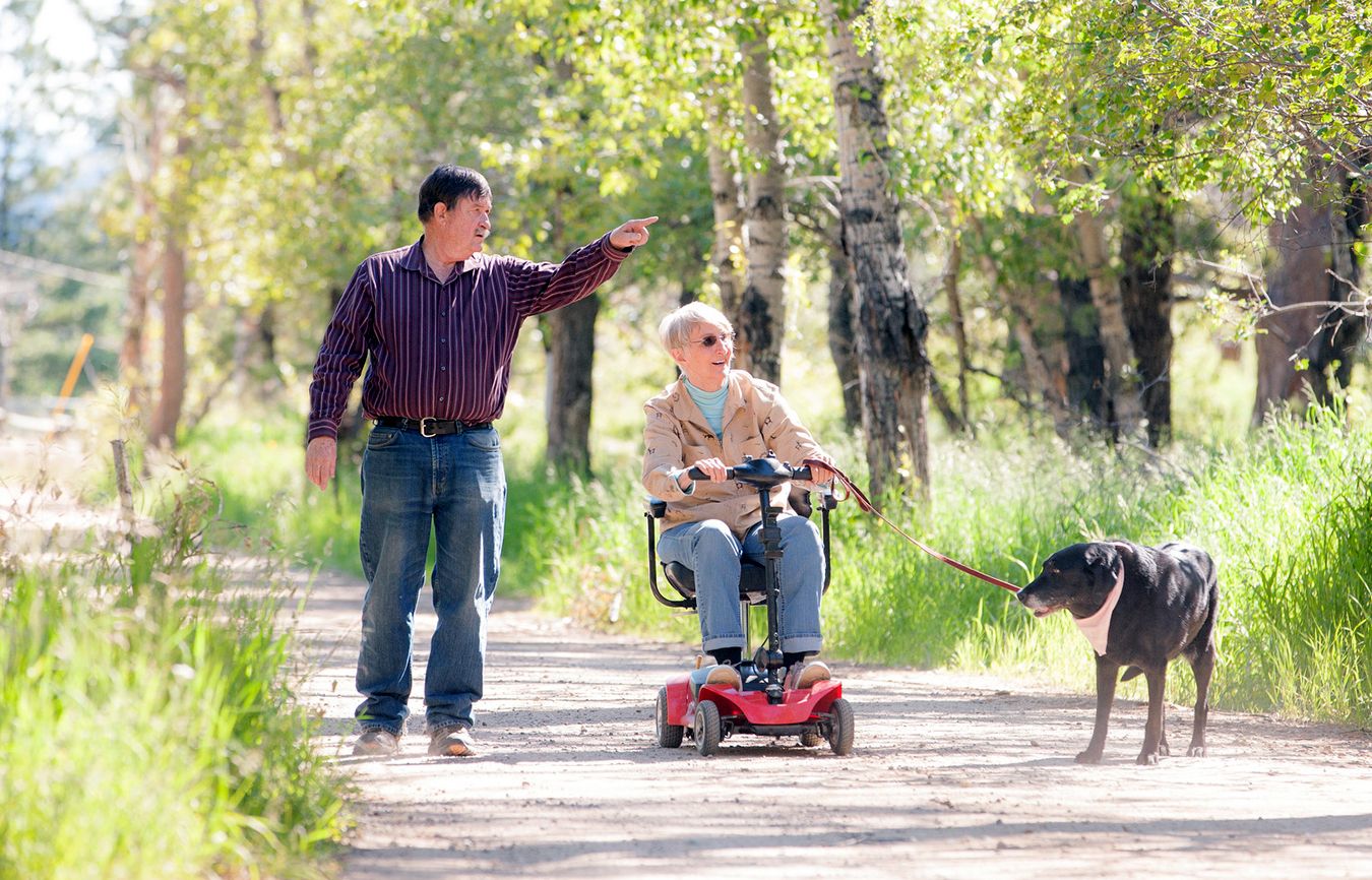 Don, Linda Rae and Trixie out for a stroll along a country lane