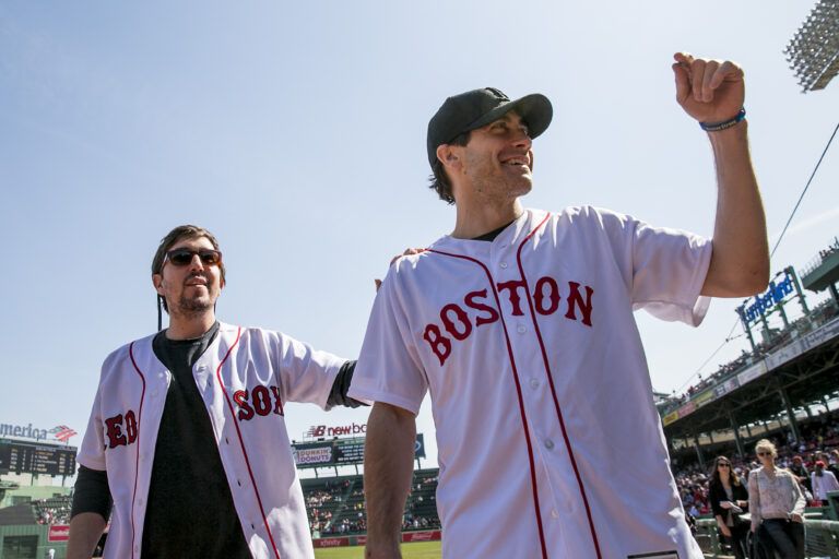 Jeff Bauman with Jake Gyllenhaal at a Boston Red Sox game