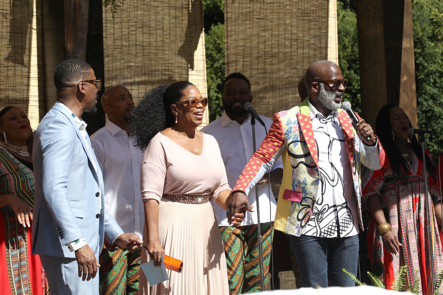 Oprah Winfrey with Donald Lawrence (L) and Bebe Winans (R) at the “Super Soul Gospel Brunch”