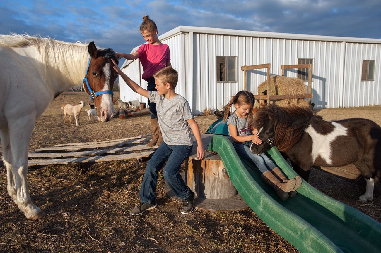 Natasha says the kids choose to spend time with the animals. She loves sitting outside, watching them connect with these creatures God has brought their way.