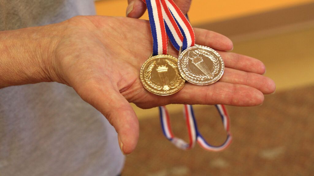 Sharon's medals from Good Samaritan Society – Bonell Community's Senior Olympics.