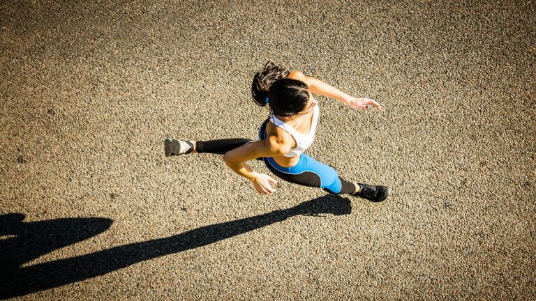 A jogger keeps going despite fatique