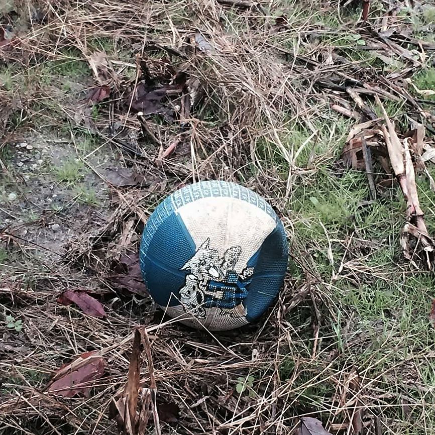 A Kentucky Wildcats basketball in the middle of a field