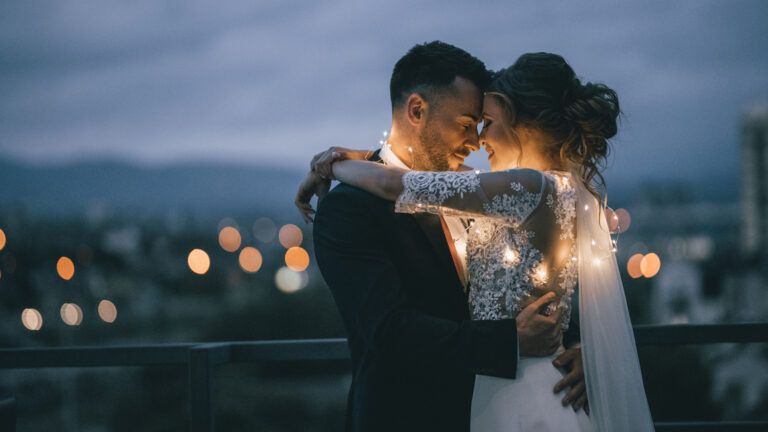 Happy bride and groom at their wedding