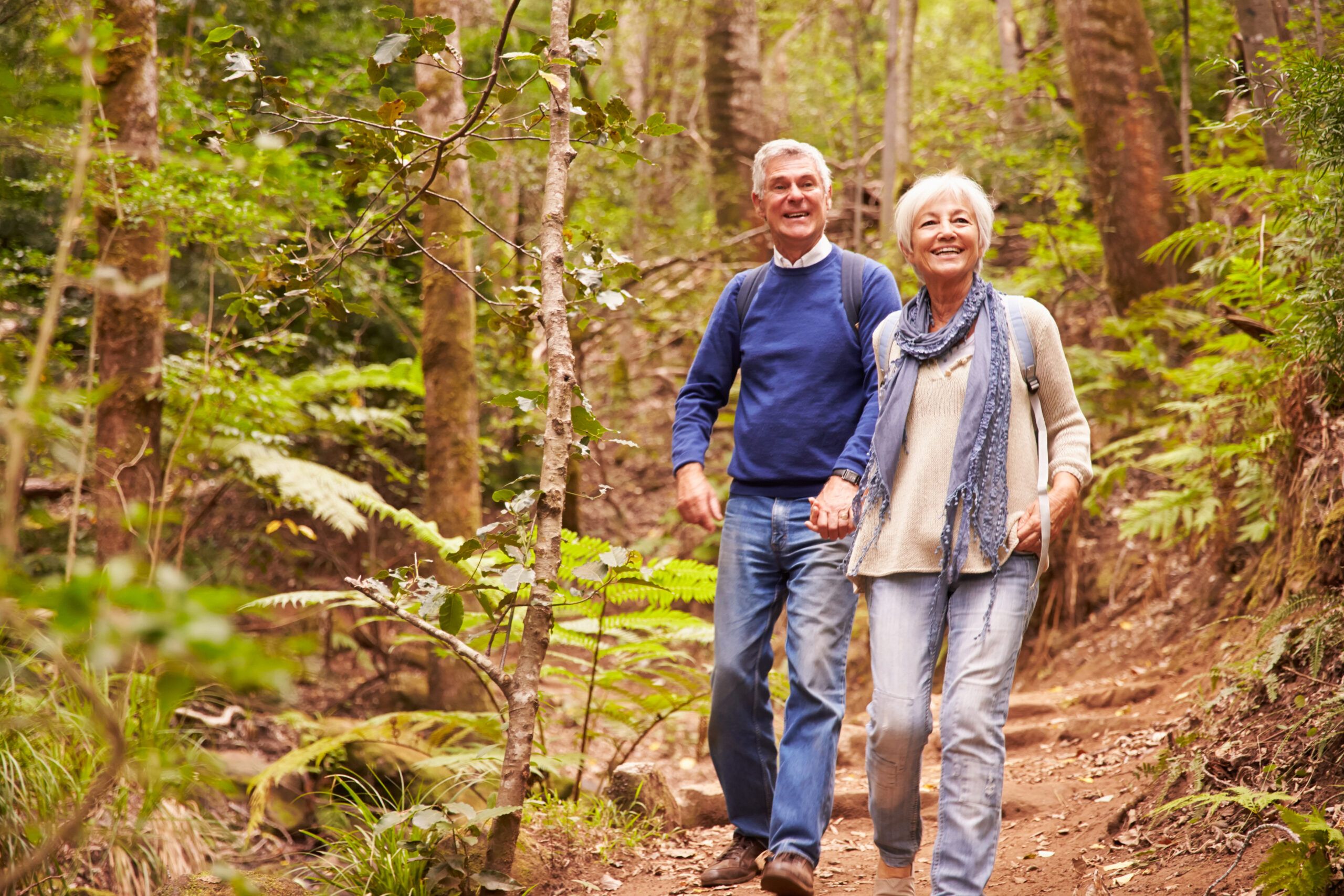 Old couple hiking