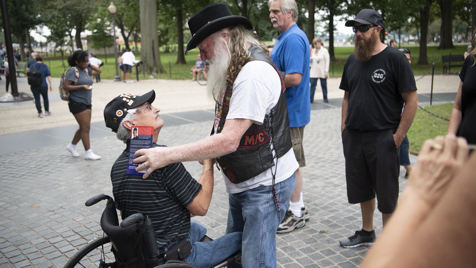 Eddie is greeted by a fellow Vietnam veteran