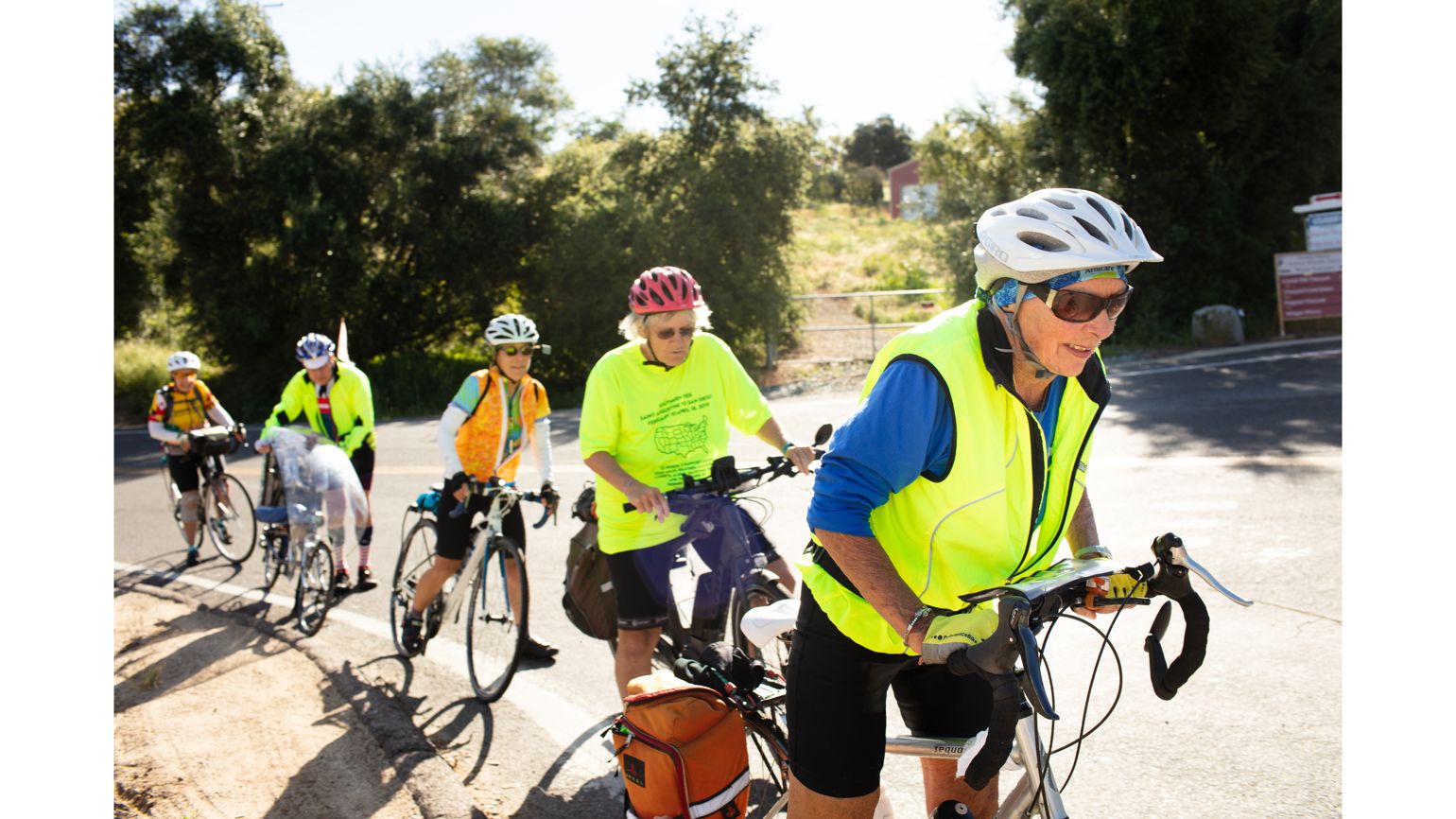 Carol Garsee, cancer survivor, biking cross country with her team.  better living health wellness living longer living better