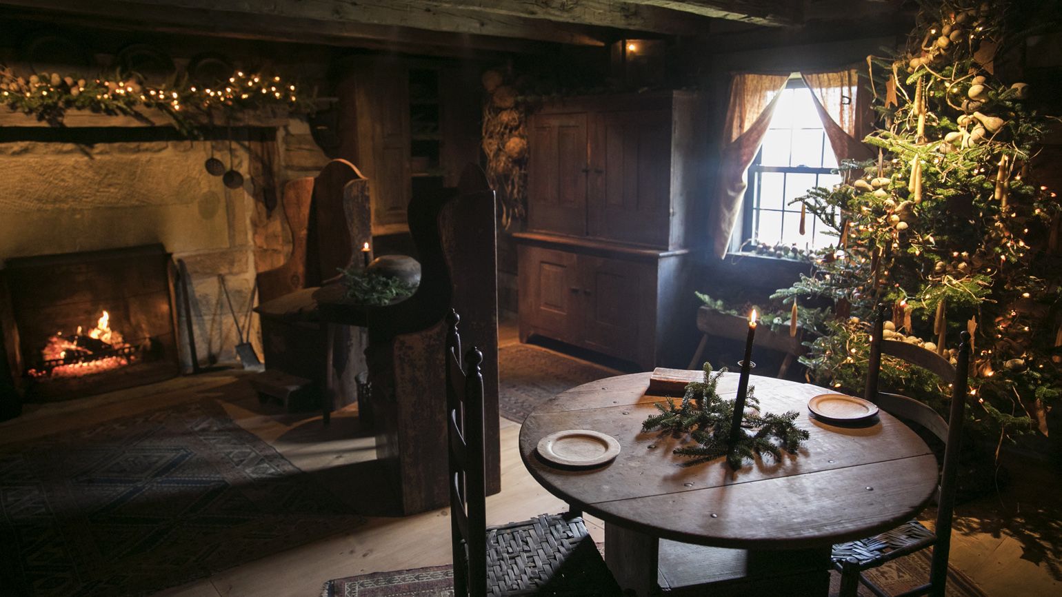 Ginny Curry's old fashioned log cabin decorated for Christmas in Lancaster, OH on January 8, 2018. Curry's husband Bill began to build the cabin and then fell ill and passed away. With the help of friends, they completed the authentic log cabin.