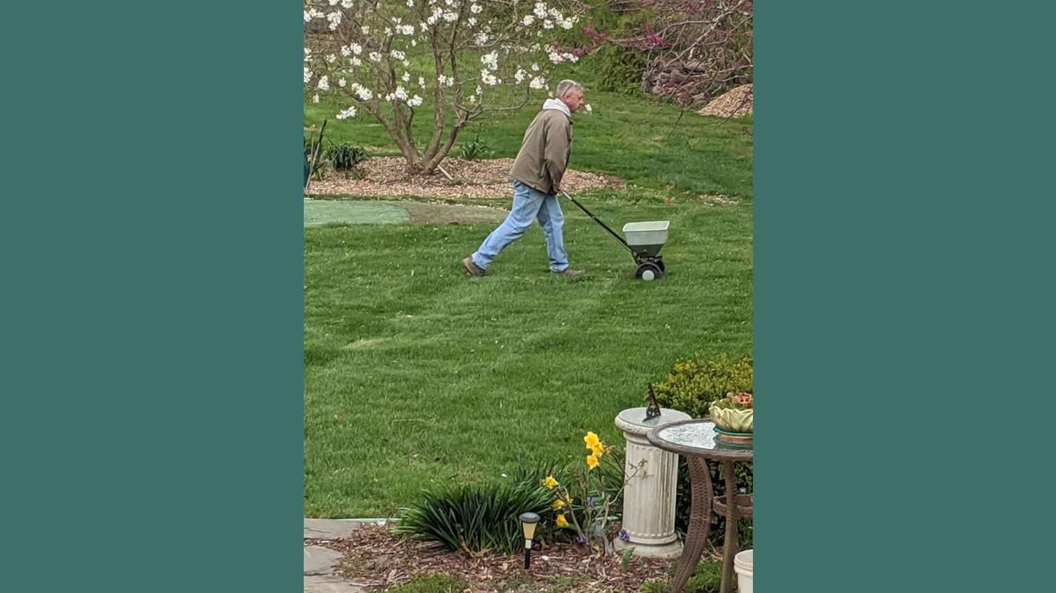 Cutting the lawn.