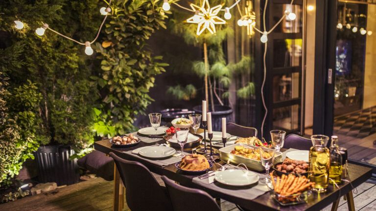 Table ready for dinner in the backyard.