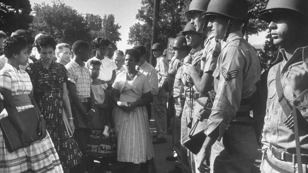 Little Rock Nine entering Central High School