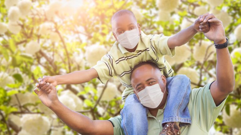 Family wearing masks