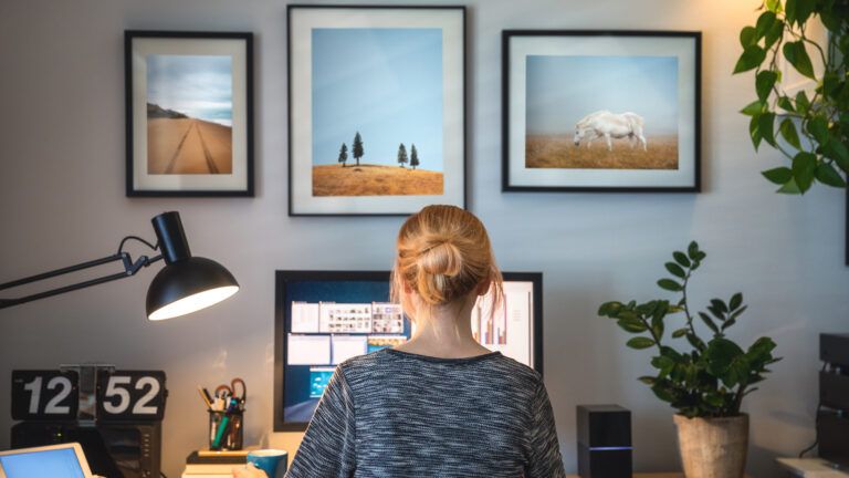 A woman working from her home office.