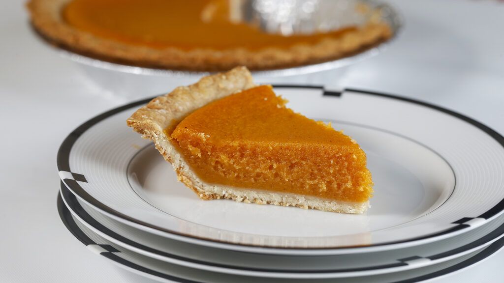 A slice of sweet potato pie