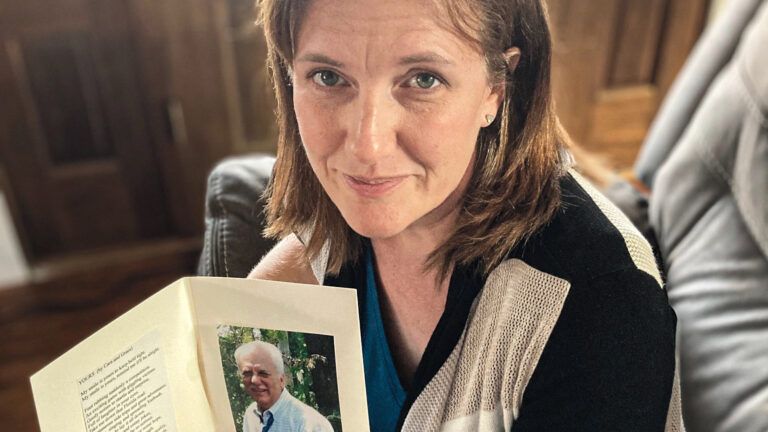 Rebekah and a photo of her father; Photo courtesy: Rebekah Weaver