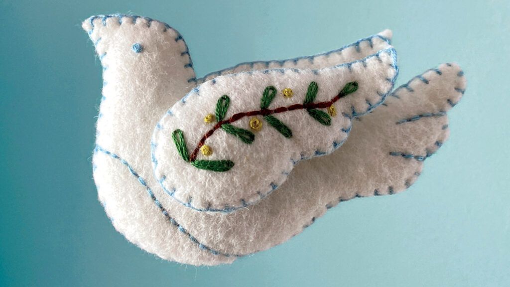 A felt Christmas ornament of a dove; photo by Betz White, betzwhite.com