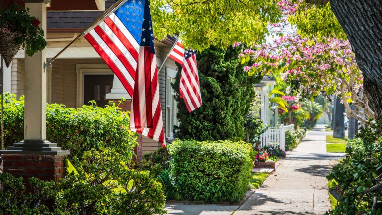 Flags in neighborhood homes