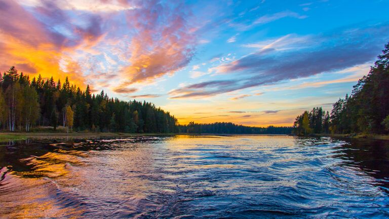 Sunset over stream