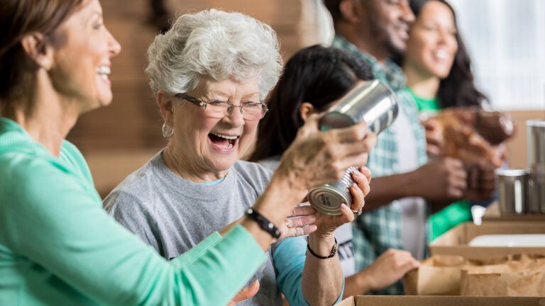 A volunteer at a senior center