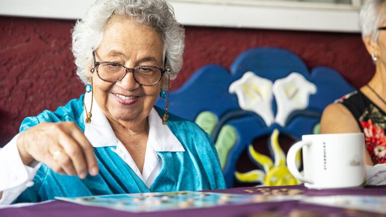 Senior woman playing bingo