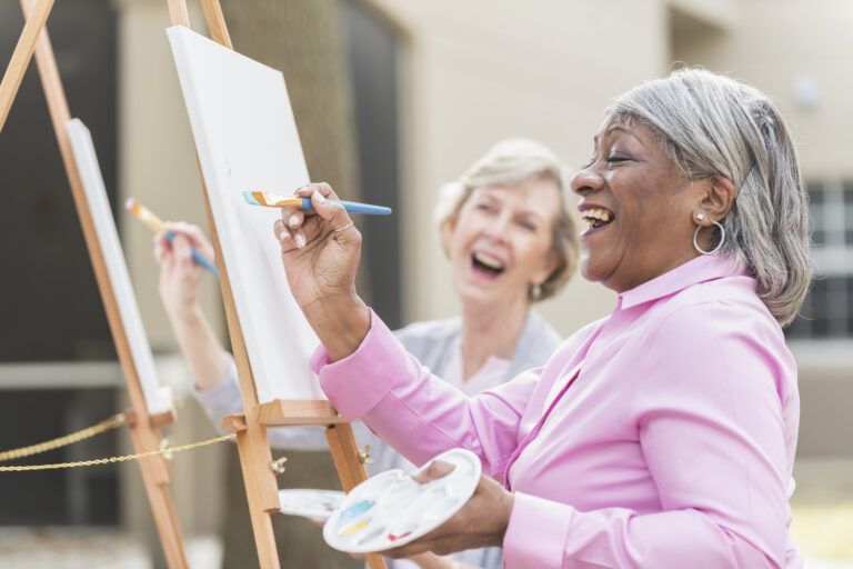 Two women in art class